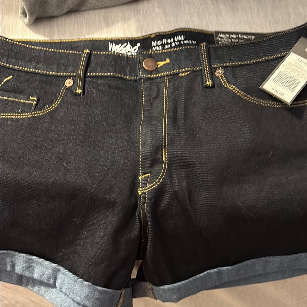Black Denim Mid-Rise Shorts